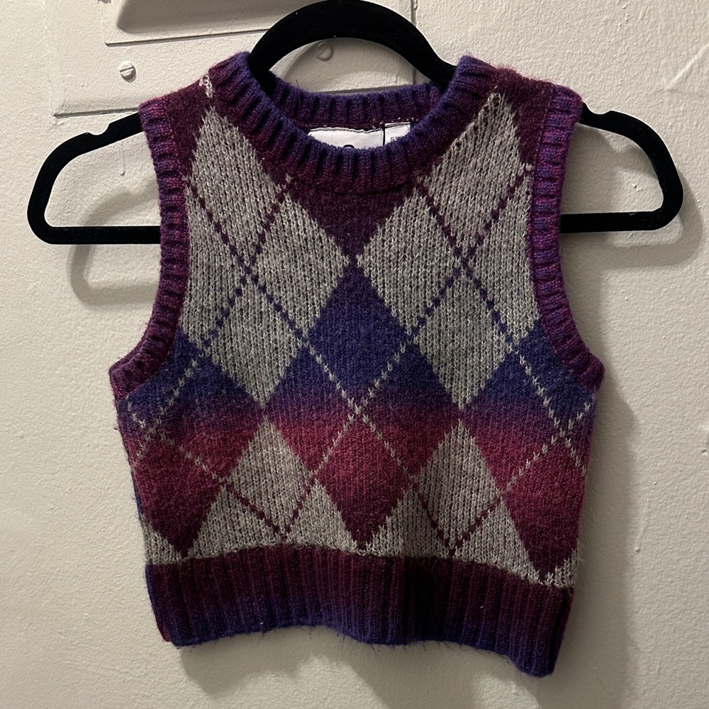 ASOS Argyle Knit Sweater Vest in Purple and Gray